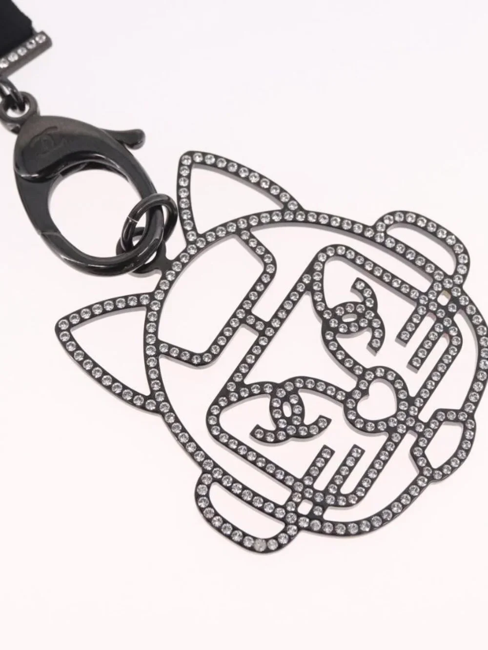 CHANEL Cat Robot Necklace metal Black CC Auth 185784M